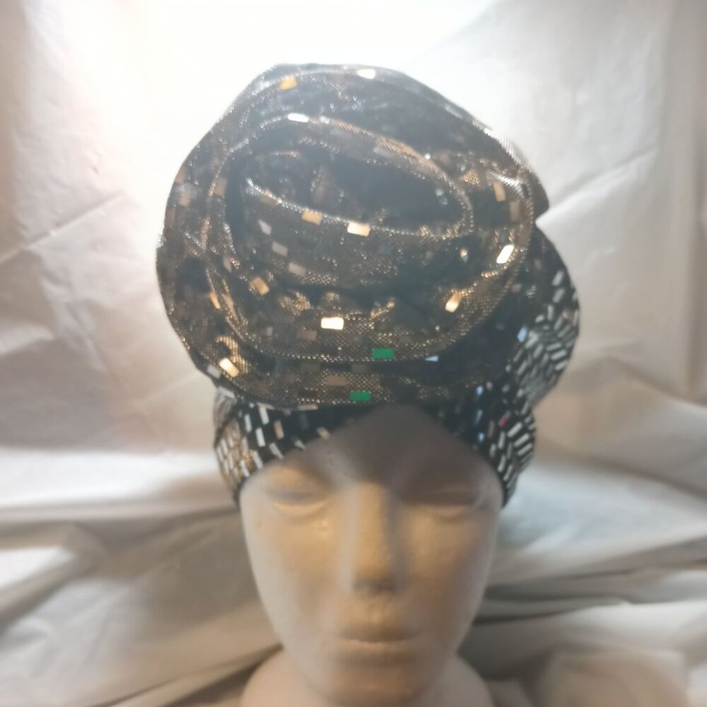 SUMMER CLEARANCE -- SILVER TURBAN TOPPER FOR CHURCH, WEDDINGS &  SPECIAL EVENTS